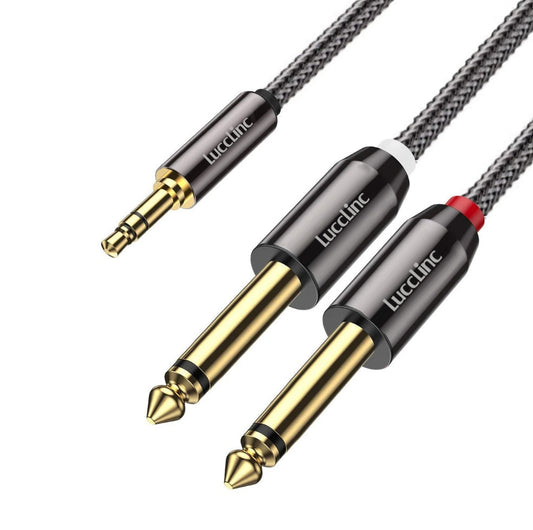 Gold-Plated 3.5 mm TRS Male to Dual 6.35 mm TS Male Mono Stereo Cable