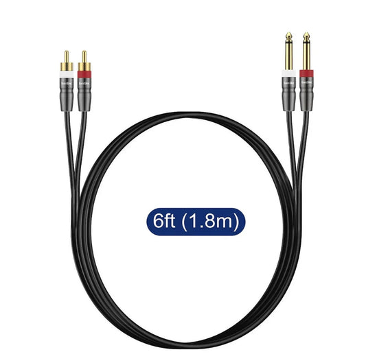 Dual 1/4 inch TS Male to Dual RCA Male Stereo Speaker Cable