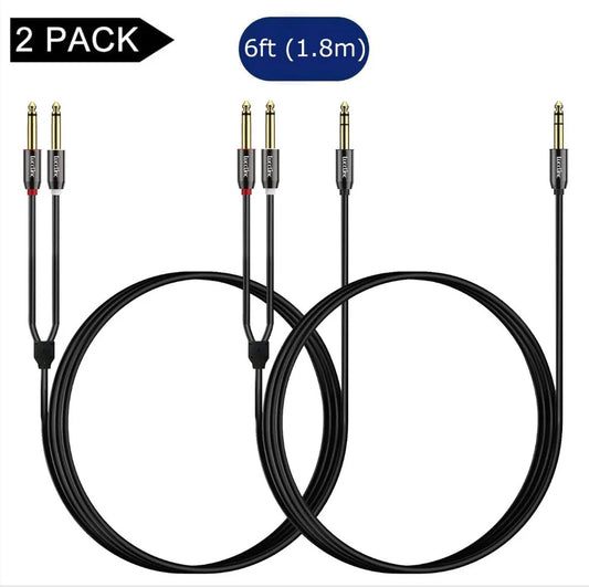 6.35 mm 1/4 inch TRS to Dual 6.35 mm TS M/M Stereo Speaker Cable