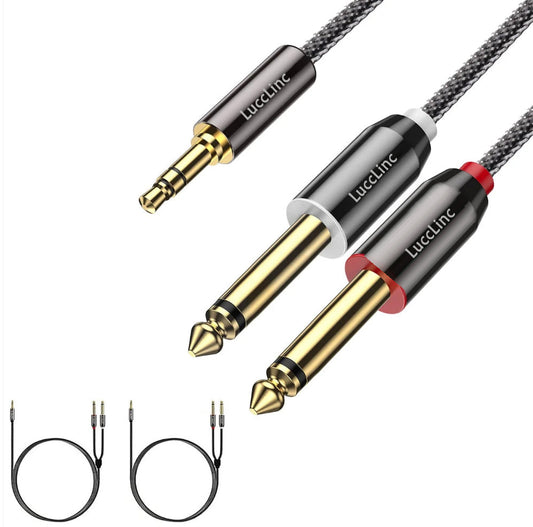 2-Pack 3.5mm TRS Male to Dual 1/4 TS Male Mono Stereo Instrument Cable
