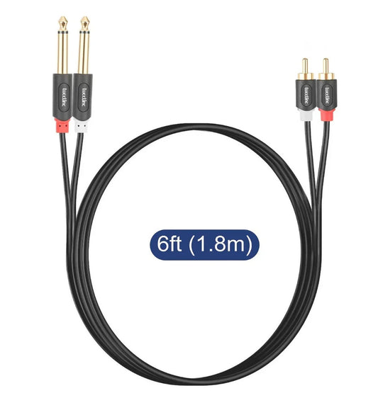 Dual 1/4 inch TS to Dual RCA M/M Audiowave Series Stereo Audio Speaker Cable