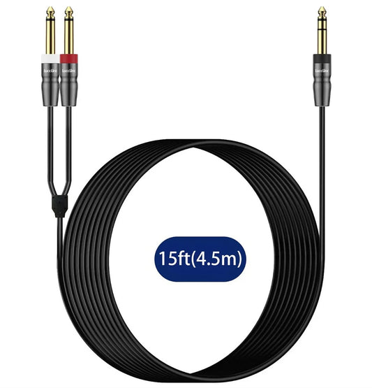 1/4 Male to Dual 1/4 TS Male Stereo Y Splitter Insert Speaker Cable