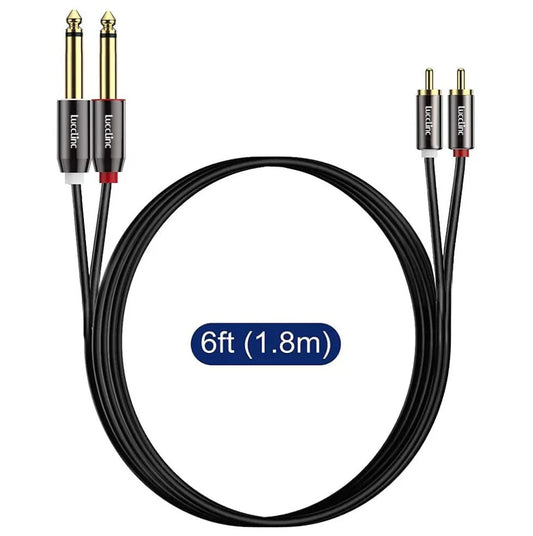 Dual 1/4 inch TS to Dual RCA M/M Stereo Audio Speaker Cable