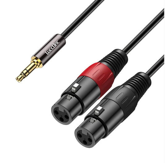 2 XLR Female to 3.5mm TRS Male Unbalanced Stereo Audio Cable