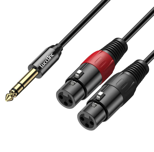 2 XLR Female to 6.35 mm 1/4 inch TRS Male Unbalanced Stereo Audio Cable