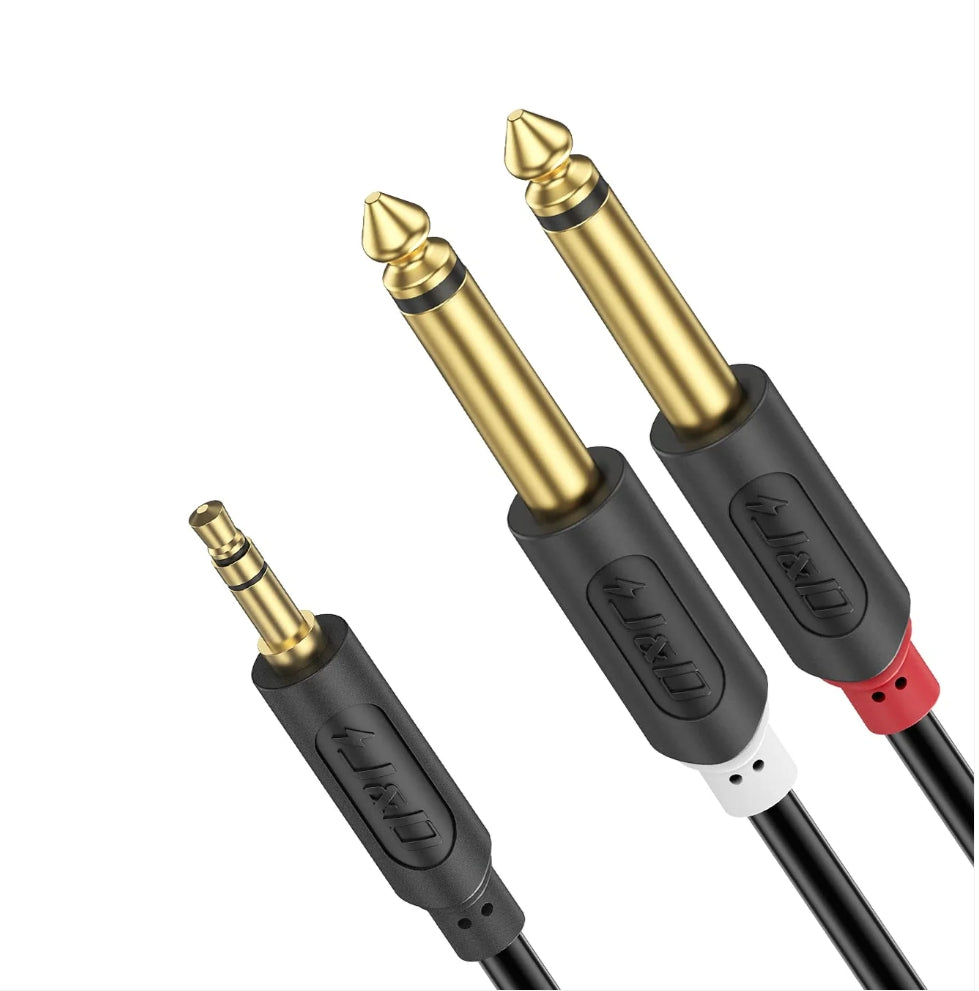 3.5 mm TRS Male to Dual 6.35 mm TS Male Audiowave Series Mono Stereo Cable