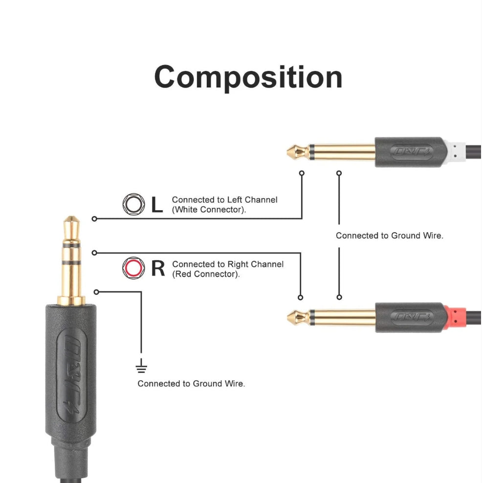 3.5 mm TRS Male to Dual 6.35 mm TS Male Audiowave Series Mono Stereo Cable