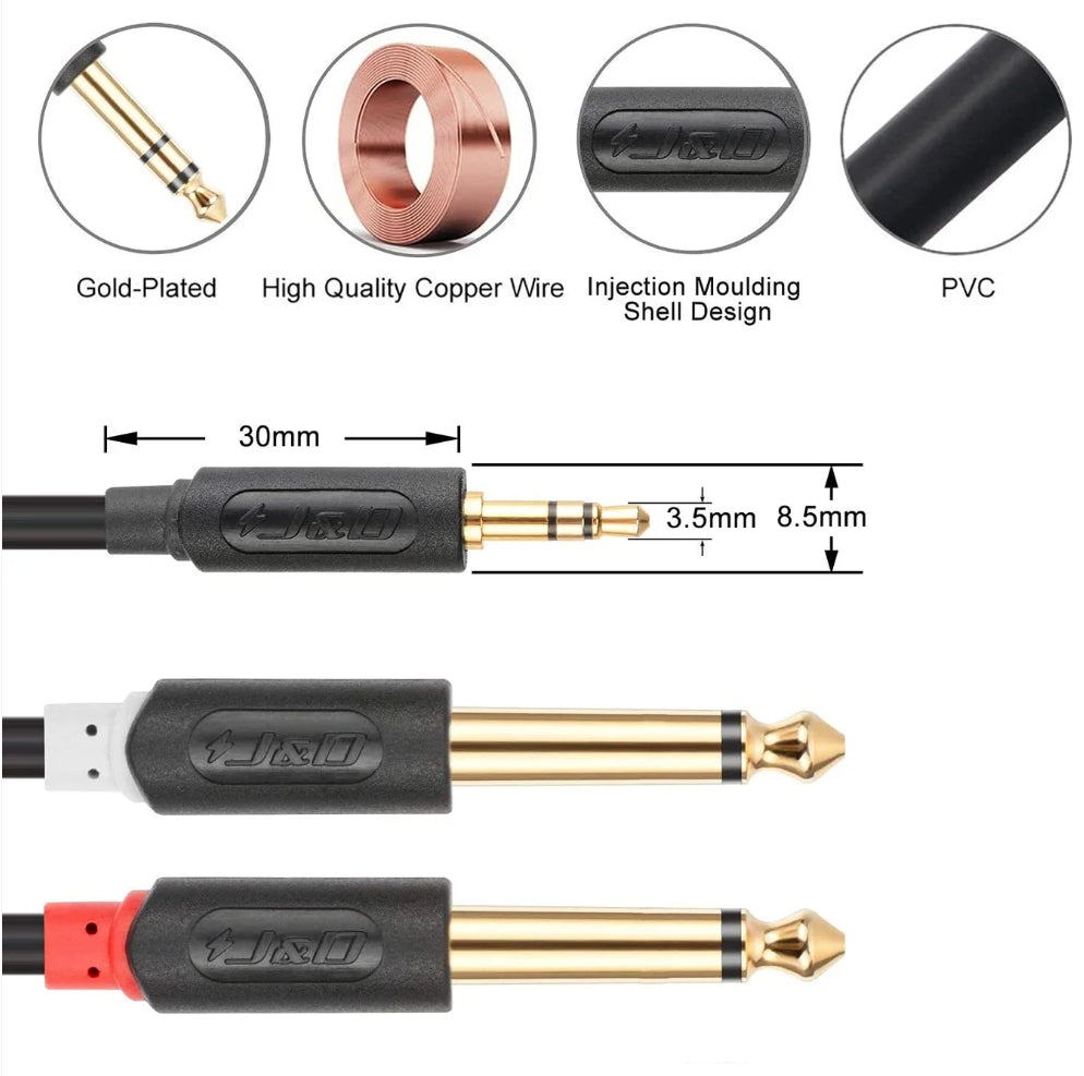 3.5 mm TRS Male to Dual 6.35 mm TS Male Audiowave Series Mono Stereo Cable