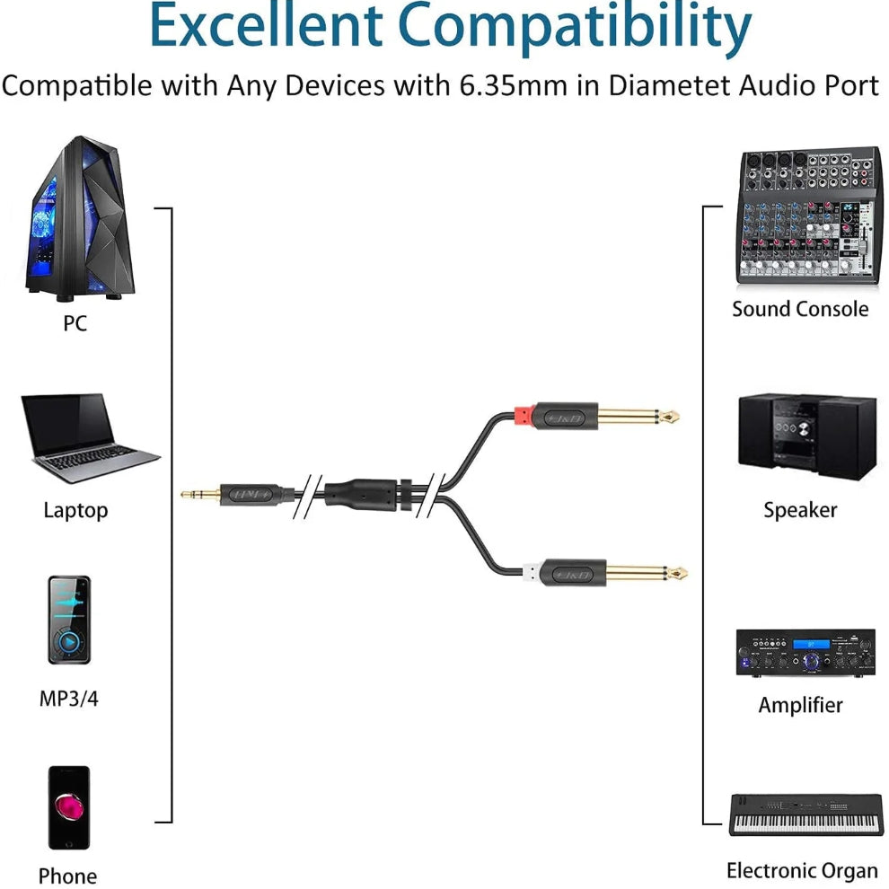 3.5 mm TRS Male to Dual 6.35 mm TS Male Audiowave Series Mono Stereo Cable