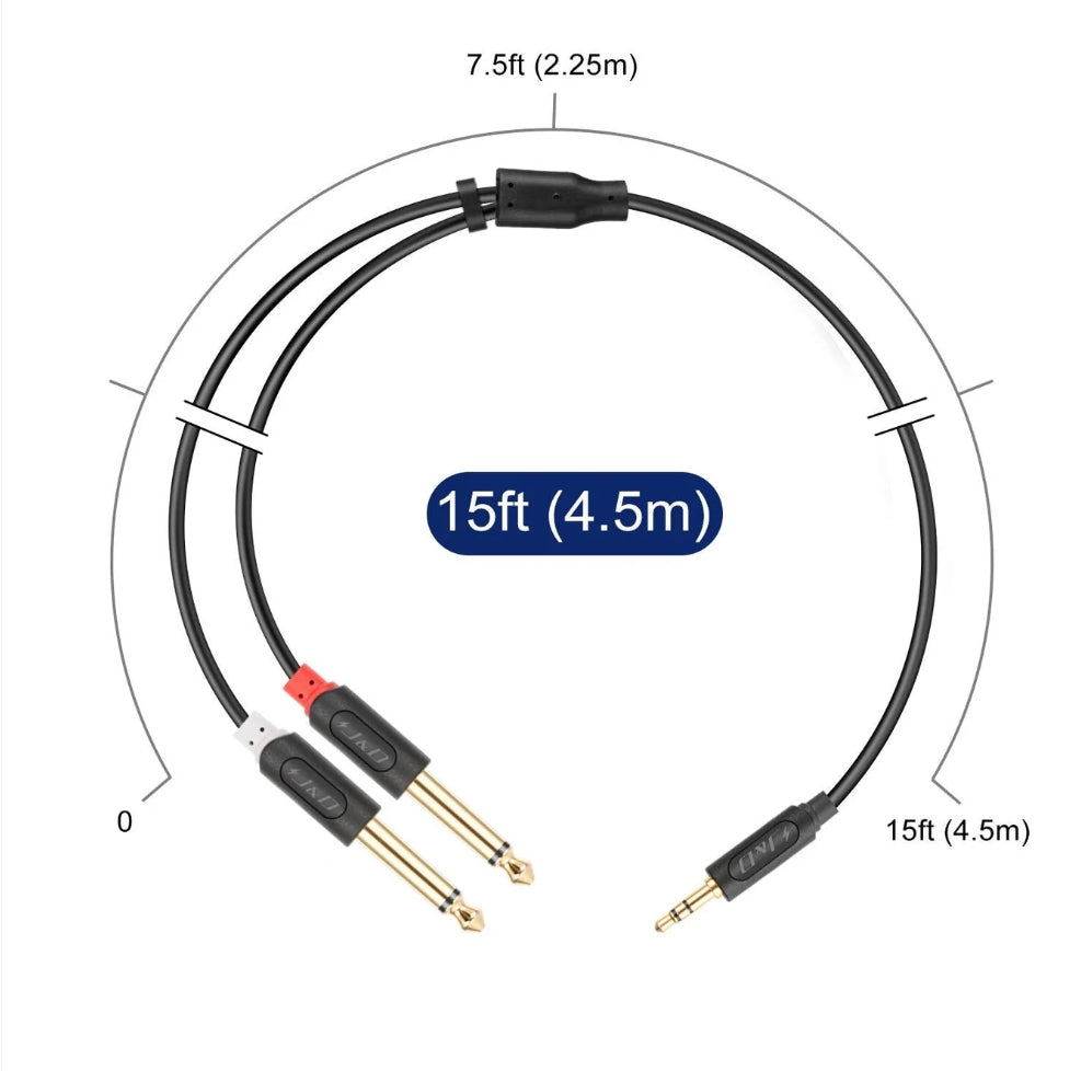 3.5 mm TRS Male to Dual 6.35 mm TS Male Audiowave Series Mono Stereo Cable