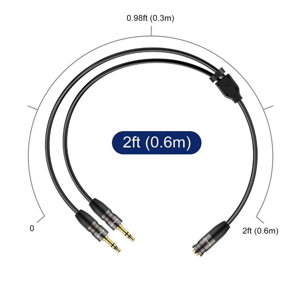 3.5mm TRS Female to Dual 3.5 mm TRS Male Y-Splitter Stereo Audio Adapter Cable