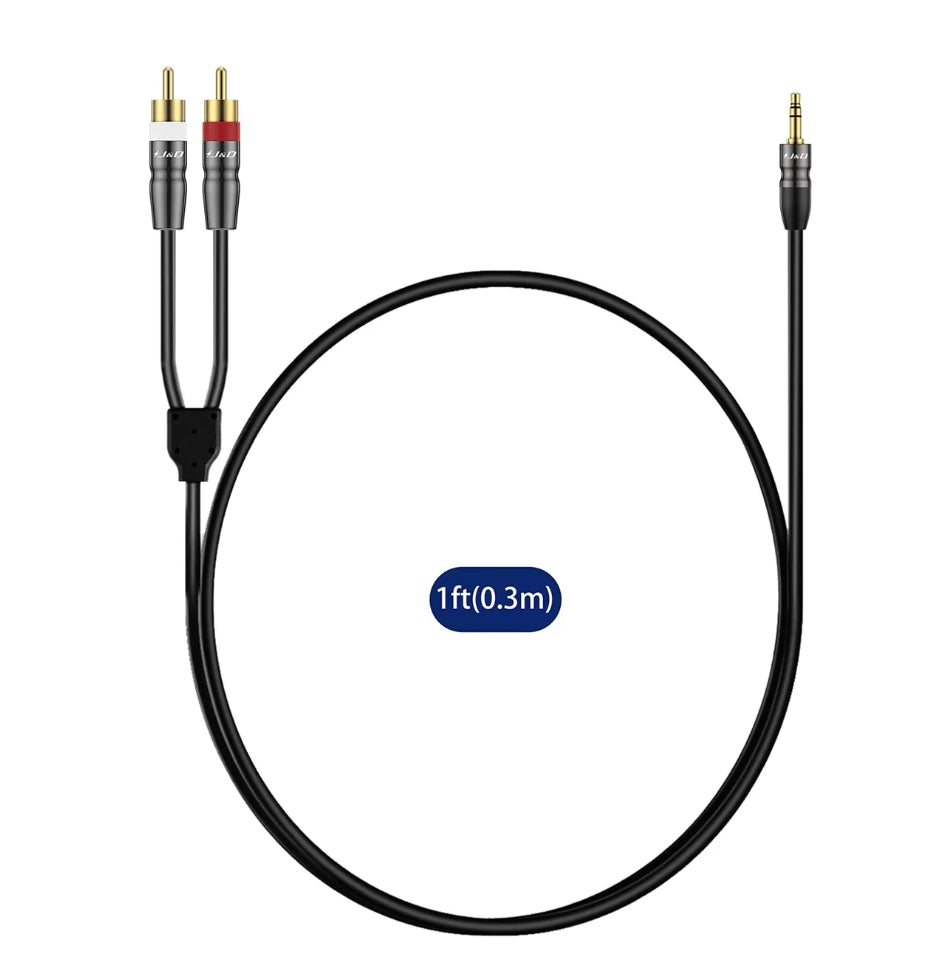 J&D 1/8 inch Male to 2 RCA Male Stereo Audio Cable