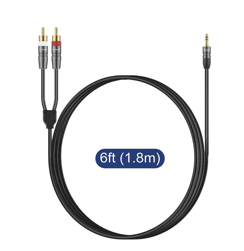 J&D 1/8 inch Male to 2 RCA Male Stereo Audio Cable