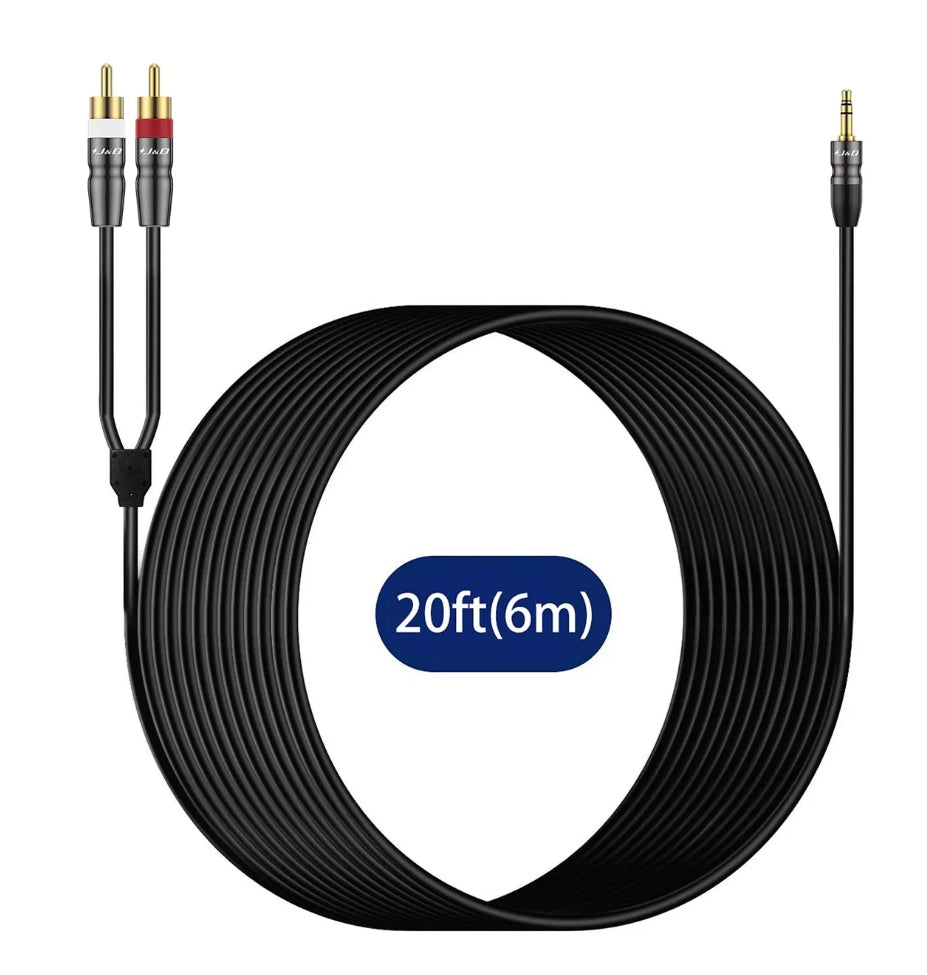 J&D 1/8 inch Male to 2 RCA Male Stereo Audio Cable