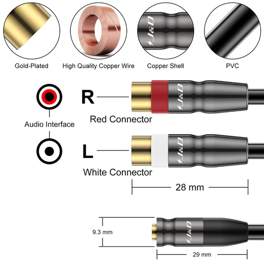 1/8 inch Female to 2 RCA Female Stereo Audio RCA Cable Adapter