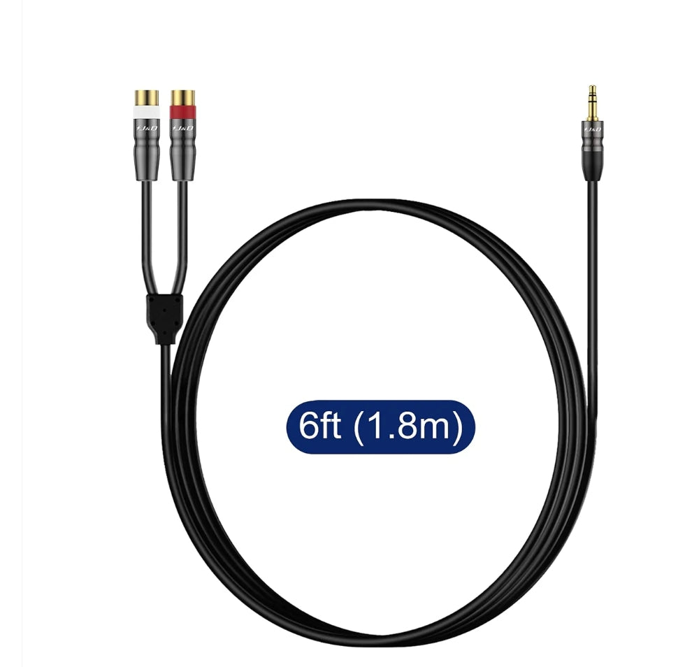 J&D 3.5mm to Dual RCA Audio Cable, Gold Plated, Stereo Adapter