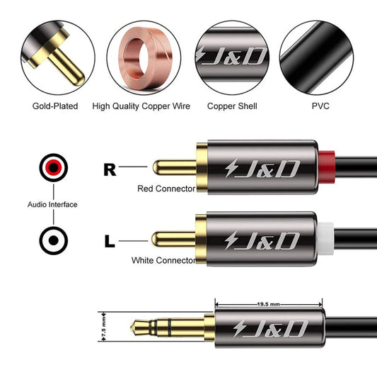 RCA Audio Cable, 3.5mm Male to 2 RCA Phono Male Stereo Audio Adapter Aux Cable
