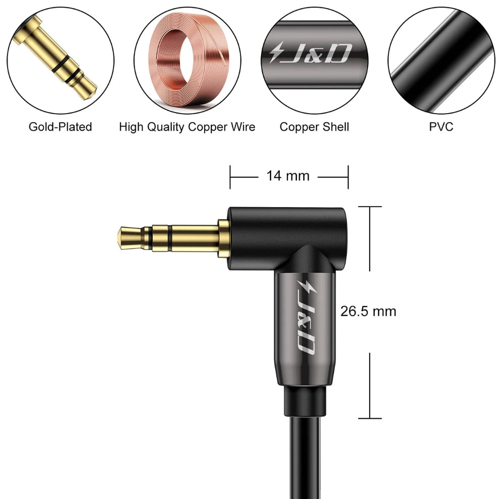 3.5 mm Stereo Audio Aux Cable 90 Degree Right Angle