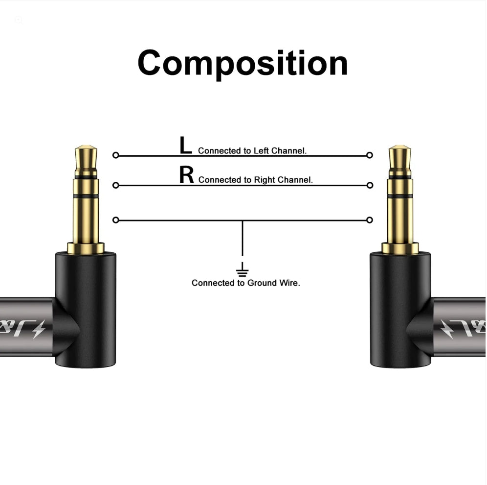 3.5 mm Stereo Audio Aux Cable 90 Degree Right Angle