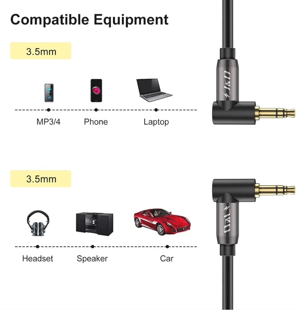 3.5 mm Stereo Audio Aux Cable 90 Degree Right Angle