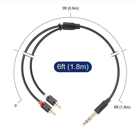 6.35 mm to 2 RCA Male to Male Audiowave Series Stereo Audio Speaker Cable