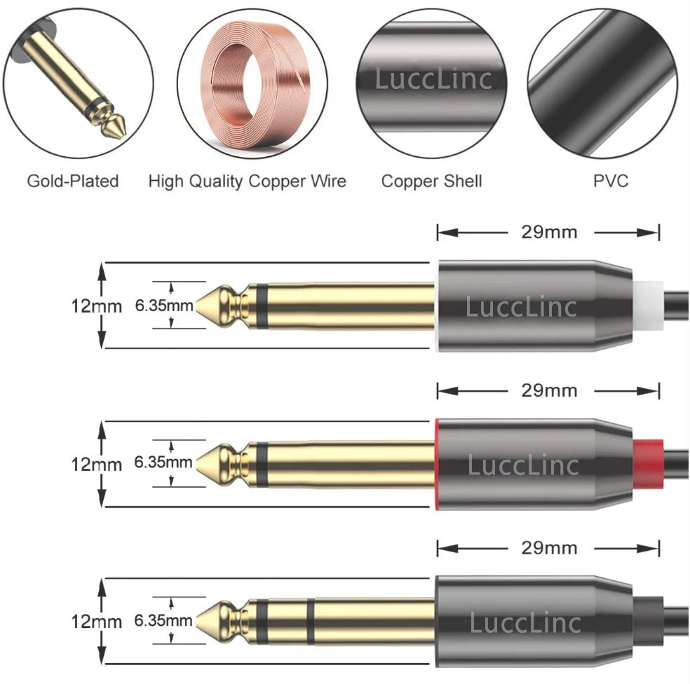 6.35 mm TRS Male to Dual 6.35 mm TS Male Stereo Instrument Cable