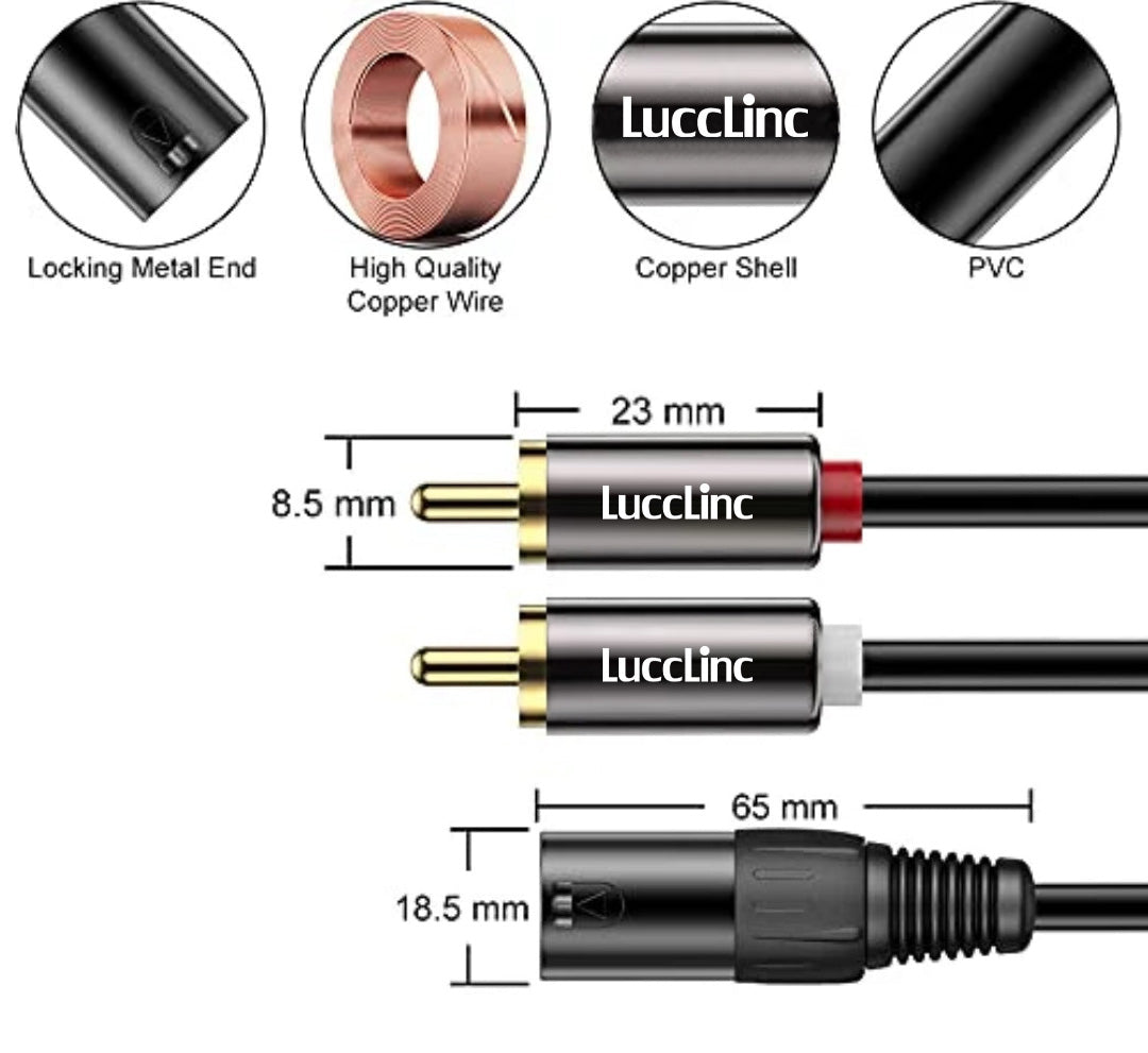 Unbalanced Dual RCA Male to XLR Male Stereo Audio Cable