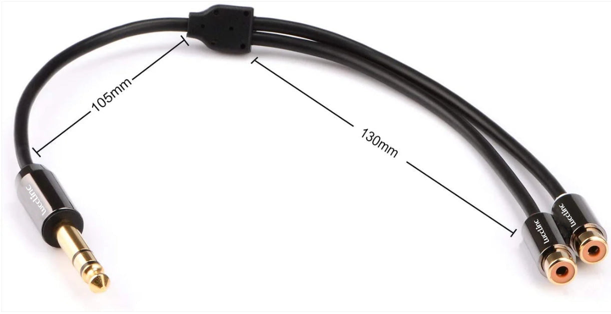 6.35 mm 1/4 inch TRS to 2 RCA M/F Stereo Audio Speaker Cable