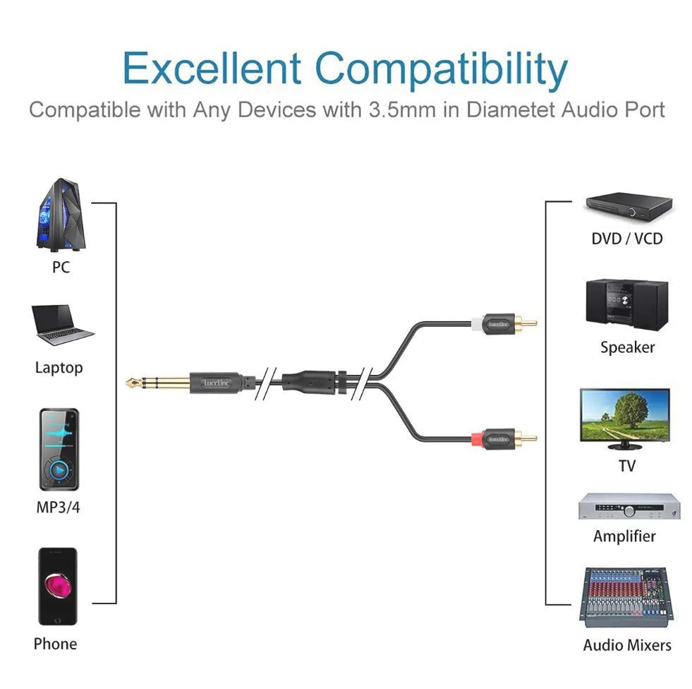 6.35 mm to 2 RCA Male to Male Audiowave Series Stereo Audio Speaker Cable