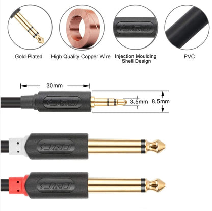 3.5 mm TRS Male to Dual 6.35 mm TS Male Audiowave Series Mono Stereo Cable
