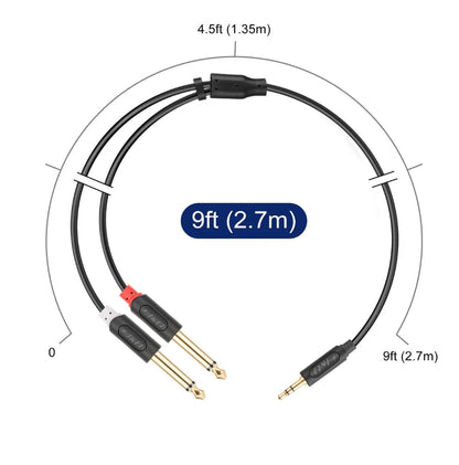 3.5 mm TRS Male to Dual 6.35 mm TS Male Audiowave Series Mono Stereo Cable