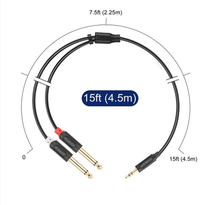 3.5 mm TRS Male to Dual 6.35 mm TS Male Audiowave Series Mono Stereo Cable