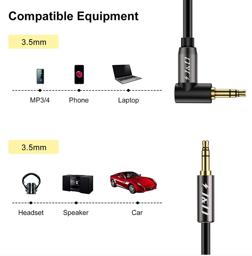 3.5 mm Stereo Audio Aux Cable 90 Degree Right Angle