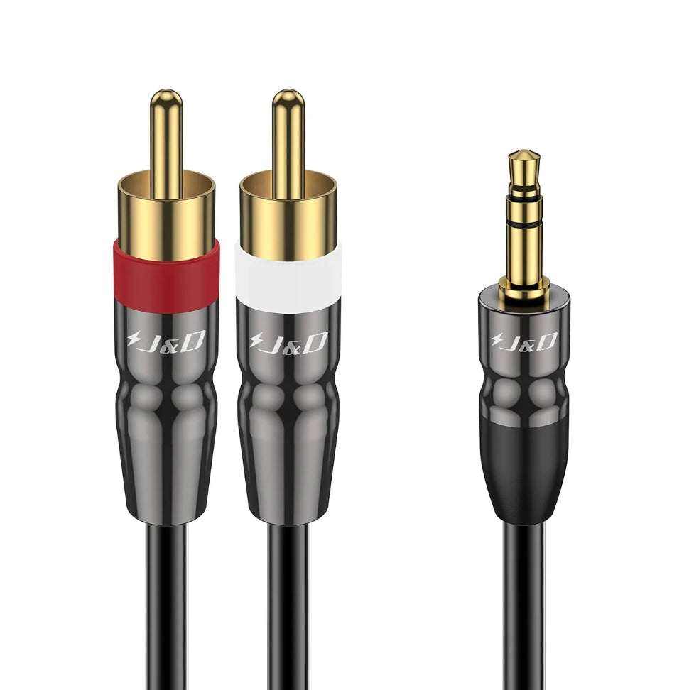 J&D 1/8 inch Male to 2 RCA Male Stereo Audio Cable