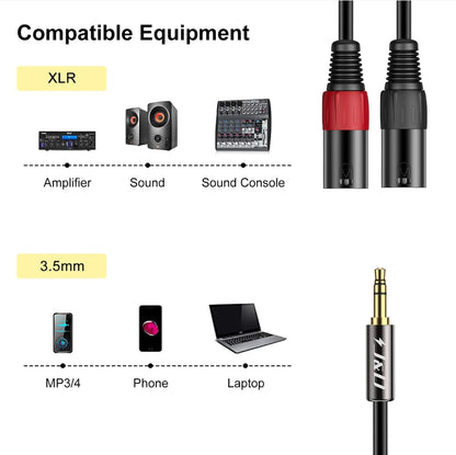 2 XLR Male to 3.5mm 1/8 inch TRS Male Unbalanced Stereo Audio Cable