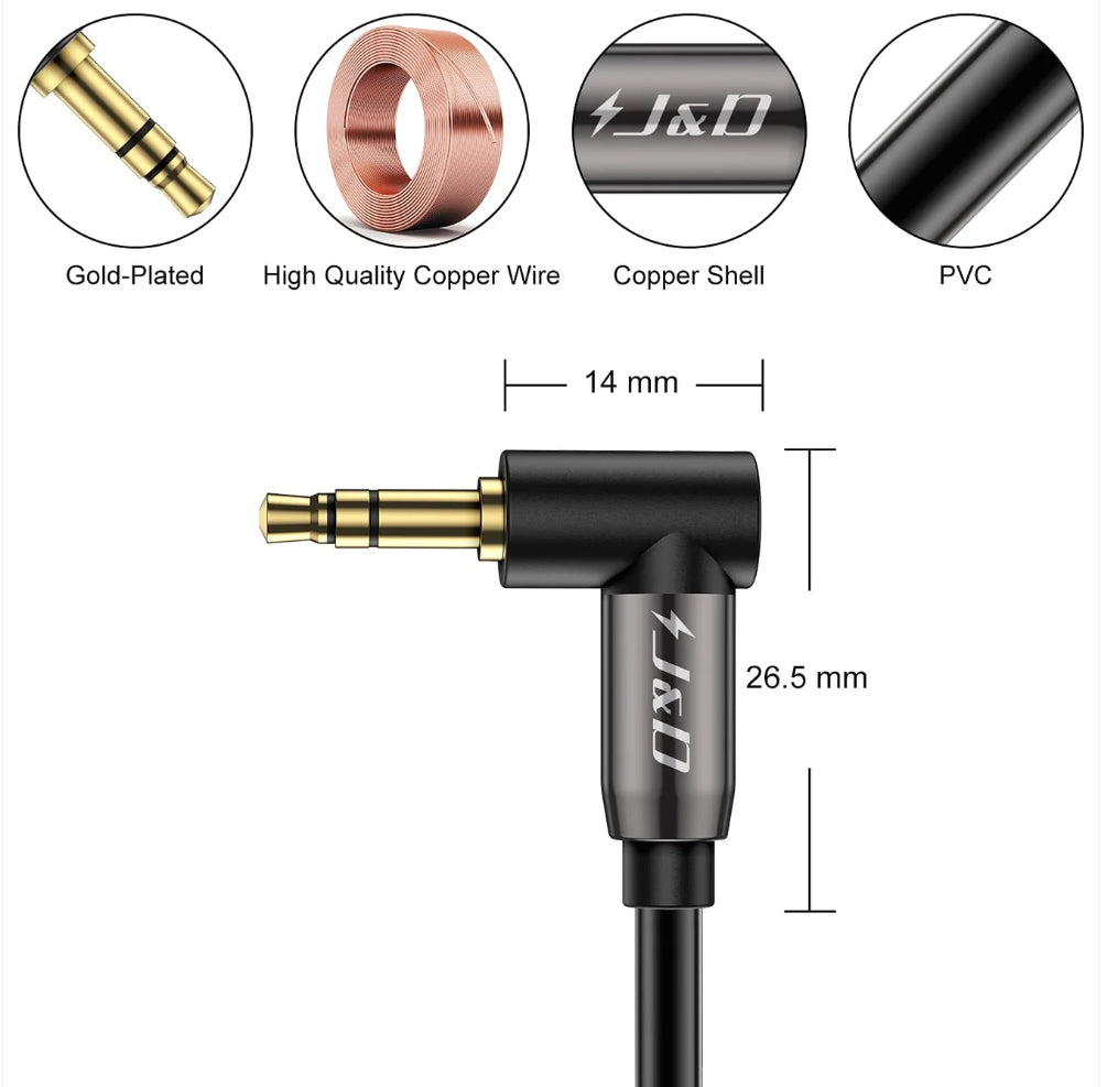 3.5 mm Stereo Audio Aux Cable 90 Degree Right Angle