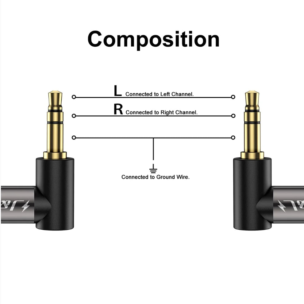3.5 mm Stereo Audio Aux Cable 90 Degree Right Angle