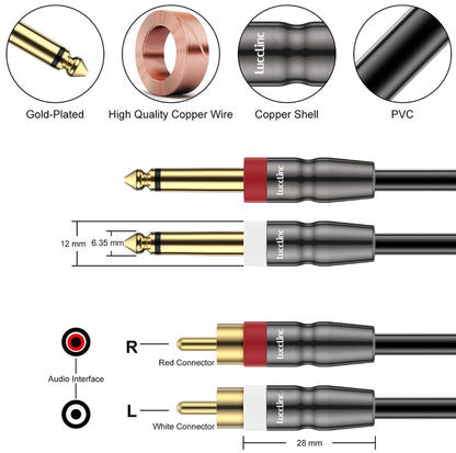 Dual 1/4 inch TS Male to Dual RCA Male Stereo Speaker Cable