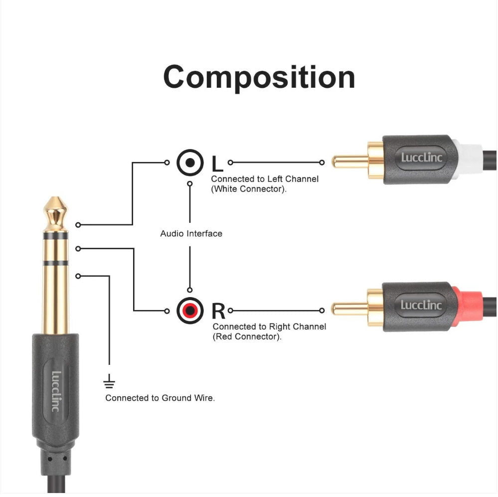 6.35 mm to 2 RCA Male to Male Audiowave Series Stereo Audio Speaker Cable