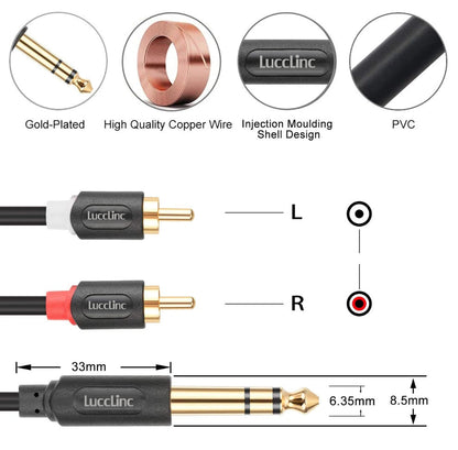 6.35 mm to 2 RCA Male to Male Audiowave Series Stereo Audio Speaker Cable