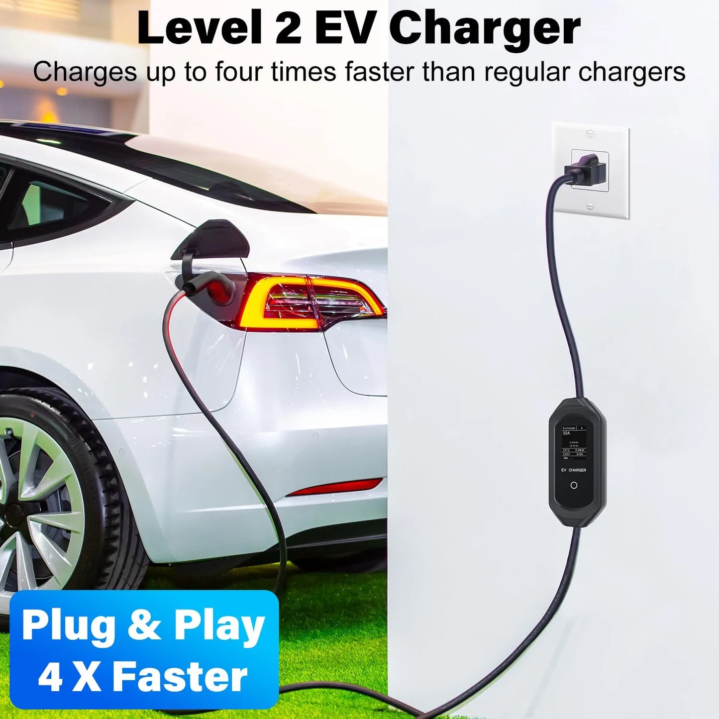 Save 60% - US EV Type 1 Charger with NEMA 6-20 plug 110-240V 16A SAE J1772 Standard