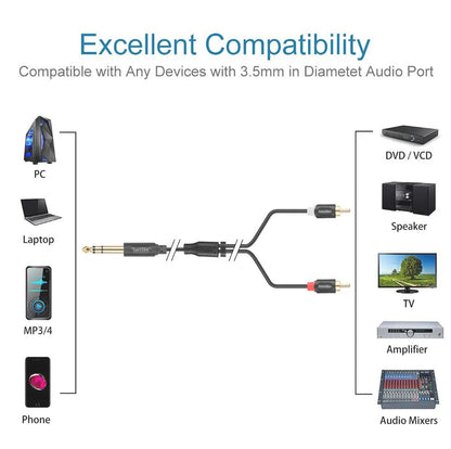 6.35 mm to 2 RCA Male to Male Audiowave Series Stereo Audio Speaker Cable